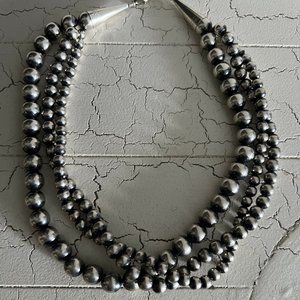 Lawrence Baca Silver Three Strand Necklace